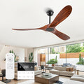 60 Inch Solid Wood Ceiling Fans No Lights Remote Control,Large Outdoor Real Wood Ceilings Fan Without Lights 3 Walnut Blades Craftmade Quiet for Patio Farmhouse Living Room Bedroom Office