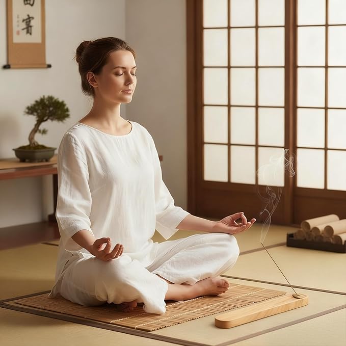 Wood Incense Holder for Sticks with Ash Catcher, 7.2 Inch Brass Incense Burner with 3 Holes, Wooden Incense Stick Holder for Meditation, Yoga, SPA & Home Decor