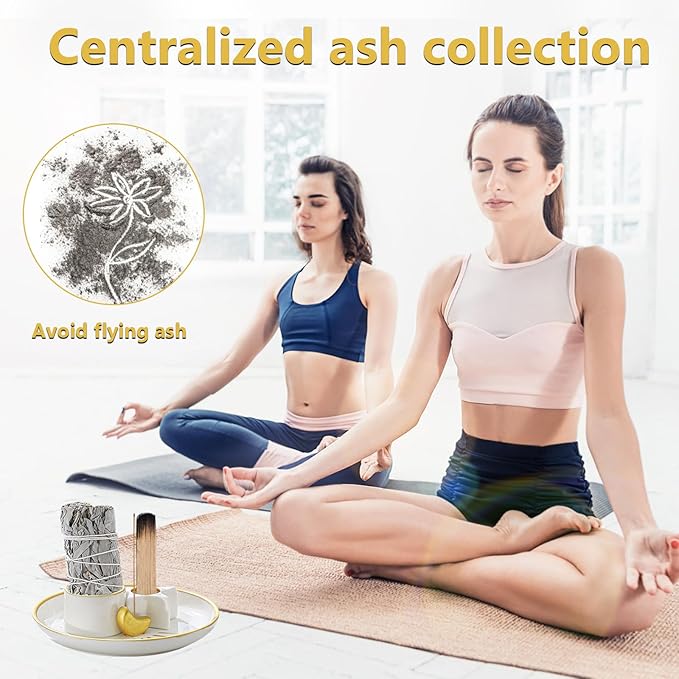 4 in 1 Incense Holder, Palo Santo Holder for Burning Sage, Ash Catcher Tray, Candle Holder for Meditation Yoga Room