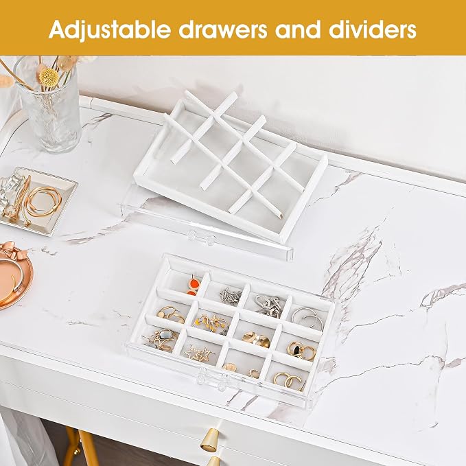 ProCase Earring Holder Organizer Jewelry Box with 5 Drawers, Acrylic Clear Earring Case with Adjustable Velvet Trays for Women - Warmwhite,5 Layers