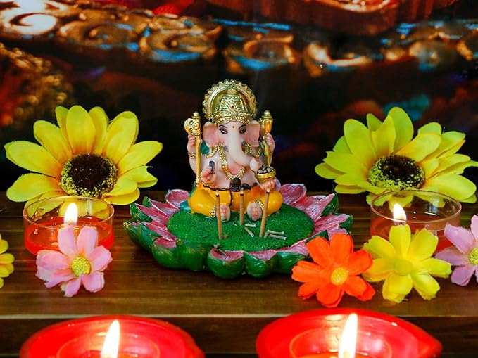 Hindu God Ganesha Idol Statue - 3.8"L Ganesh Incense Burner/Holder India Ganapati Pooja Item Home Office Temple Mandir Shrine Altar Diwali Puja Decor Ideal Gifts for Indian Friend Relative