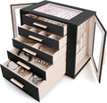 Homeanda Jewelry Box for Women with Glass Lid, 5 Drawers Jewelry Organizer and Storage for Necklaces, Rings, Earrings, Bracelets, Gift for Girls and Teens,PU Leather (Black)