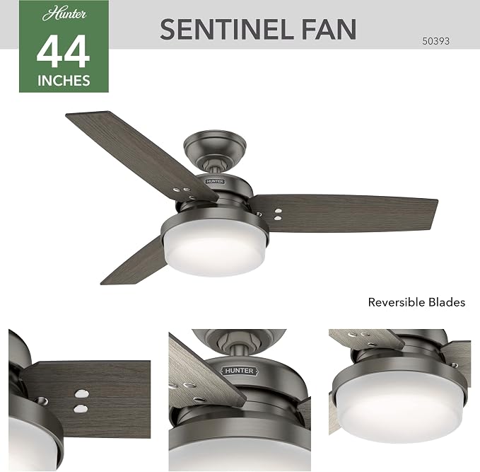 Hunter Sentinel, Indoor, Ceiling Fan, 3 Blades, 44 inch, Brushed Slate