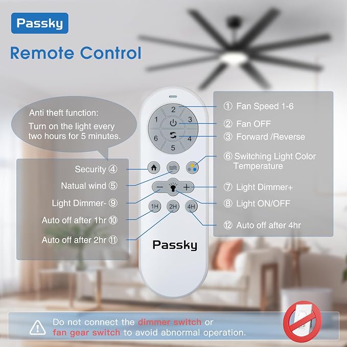 80 inch Ceiling Fans with Lights, Large Modern Ceiling Fan with Light and Remote Control, Reversible, 3CCT, Dimmable, Quiet, Black Ceiling fan For Bedroom, Living Room, Patio Farmhouse, Indoor/Outdoor