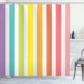 Ambesonne Modern Shower Curtain, Circus Theme Rainbow Colored Image Bold Stripes with Blank Background Image Print, Cloth Fabric Bathroom Decor Set with Hooks, 69" W x 70" L, Pastel Pink