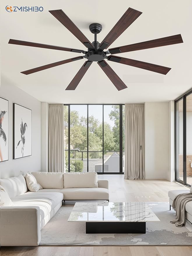 72 Inch Ceiling Fan No Light with Remote, Black Large Ceiling Fan Without Light with Quiet Reversible DC Motor, 6-Speeds, 8 Blades, Indoor/Outdoor Modern Ceiling Fans for Patios, Living Room, Garage