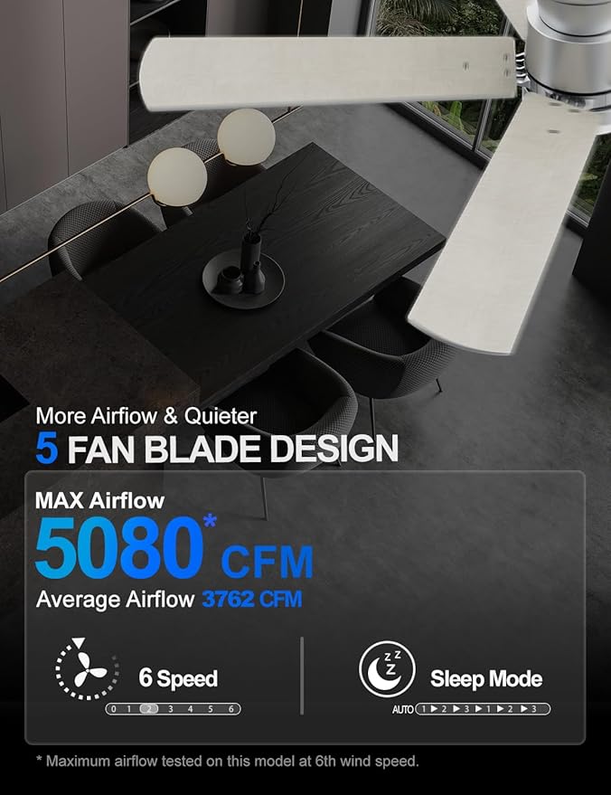 Ceiling Fans with Lights 52 Inch, Flush Mount, Remote Control, 3CCT Dimmable, 6 Speeds, Quiet Reversible DC Motor, Low Profile Silver Nickel Ceiling Fan for Bedroom, Living Room, Indoor/Outdoor, ETL