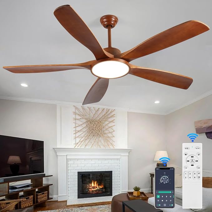 62 Inch Lage Ceiling Fans with Lights and Remote Wood Outdoor Fans for Patios 5 Solid Blades Modern Farmhouse Ceiling Fan for Porch Living Room 6 Speeds FCC Reversible DC Motor