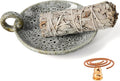 Ceramic Candle Holders with Handle, Palo Santo Holder for Burning, Vintage Farmhouse Smudge Incense Stick Bowl, Sage Burner Tray, Ash Catcher Plate for Meditation Room Home Decor (Green Grey)