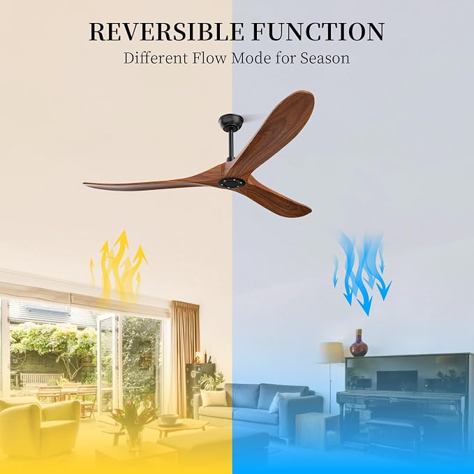 Obabala 52 Inch Ceiling Fan No Light, Wood Indoor Outdoor Ceiling Fans Without Lights, Modern Propeller Exterior 3 Blade Wooden Fan for Patios Bedroom Living Room Porch(Walnut)