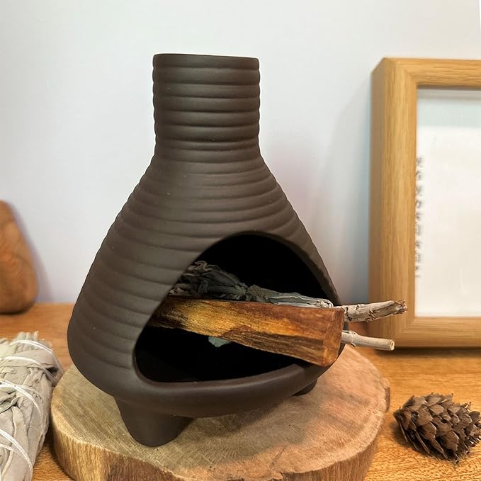 Ceramic Palo Santo Holder Burner, Handmade Incense Burner, Cone Ash Catcher Smudge Bowl for Meditation Yoga Home Decor Incense Holder, Black