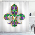 Ambesonne Fleur De Lis Shower Curtain, Golden Yellow Colored Lily Diamond Shapes Royalty Theme, Cloth Fabric Bathroom Decor Set with Hooks, 69" W x 75" L, Purple Green