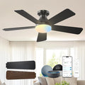 Amico 42 inch Smart Ceiling Fans with Lights, Small Low Profile Ceiling Fan, Remote/Alexa Voice Control, Flush Mount, Reversible DC Motor, 5 Blades, 6 Speeds, 3CCT, Dimmable, Noiseless, Bedroom, Black