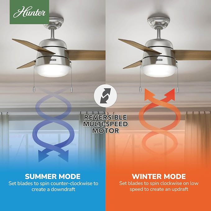 Hunter Aker, Indoor, Ceiling Fan, Modern, Small, 36 inch, Brushed Nickel