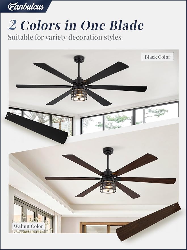 Fanbulous 72 Inch Large Farmhouse Ceiling Fan with Light & Remote,Black | Powerful 6-Speed Reversible DC Motor, Industrial 6 Dual Finish Blades, Ideal for Living Room, Bedroom, Patio, Garage