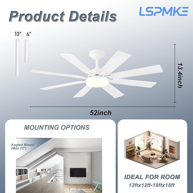 Ceiling Fan With Light & Remote Indoor/Outdoor Use 52 Inch White | Reversible DC Motor,3CCT, Dimmable, Timer, Noiseless,Ceiling Fan for Bedroom Living Room
