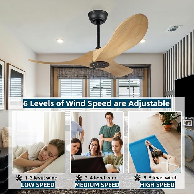 36 Inch Modern Ceiling Fan，3-Blade Lampless Remote Control Ceiling Fan for Bedroom, Kids Room Small Spaces(Natural Wood, 36 inch)