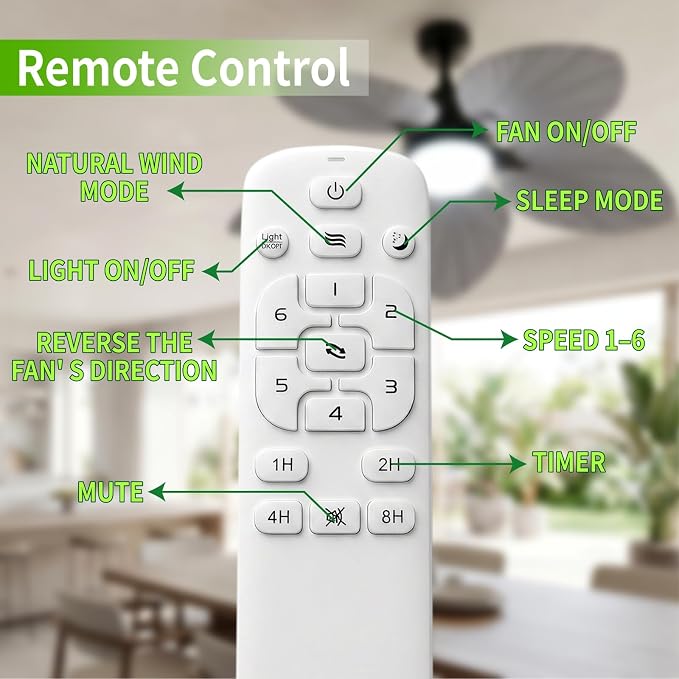 52" Modern Tropical Ceiling Fan with Light and Remote for Bedroom | LED Dimmable Tri-Color Temperature, 5 Blade Ceiling Fans Reversible, 6 Speeds w/Quiet DC Motor, living room, bedroom, kitchen