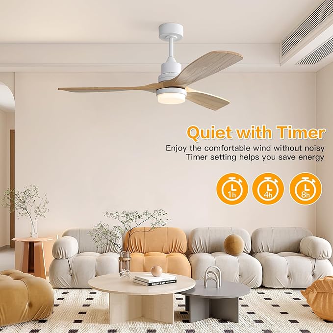 Sofucor Smart Ceiling Fan, 52" Low Profile Ceiling Fans with Lights and Remote, Compatible with Alexa/Google/App, 3-Color Light 6-Speed DC Motor Reversible Timer for Bedroom Living Room Patio Outdoor