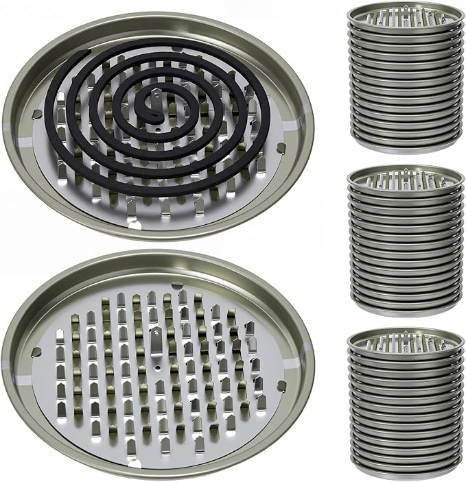 Hushee 50 Packs Portable Mosquito Coil Holder Bulk No Cover Round Metal Mosquito Sandalwood Incense Repellent Holder for Outdoor Use, Deck, Patio, Pool Side, Camping, Hiking, Fishing