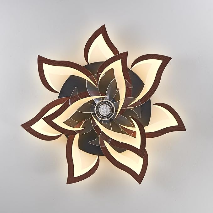 Modern Ceiling Fan with Lights Remote Control, 32" Wood 6 Speeds 3 Light Color Low Profile Flush Mount Ceiling Fan for Kitchen Bedroom