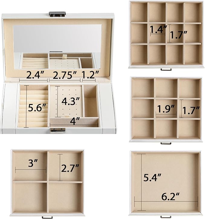 Frebeauty 5-Layer Jewelry Box for Women,Jewelry Organizer with 4 Drawers | Faux Leather,Built-in Mirror,Spacious Jewelry Storage,16 Necklace Hooks,Organizing by Category for Rings Earrings Bracelet