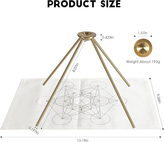Incense Detachable Brass Pyramid Stand with Cotton Grid Cloth｜Crystal & Jewelry Display｜Smudging Purification｜Anti-Tarnish｜Holds 3KG (Standard, Brass Pyramid Stand)