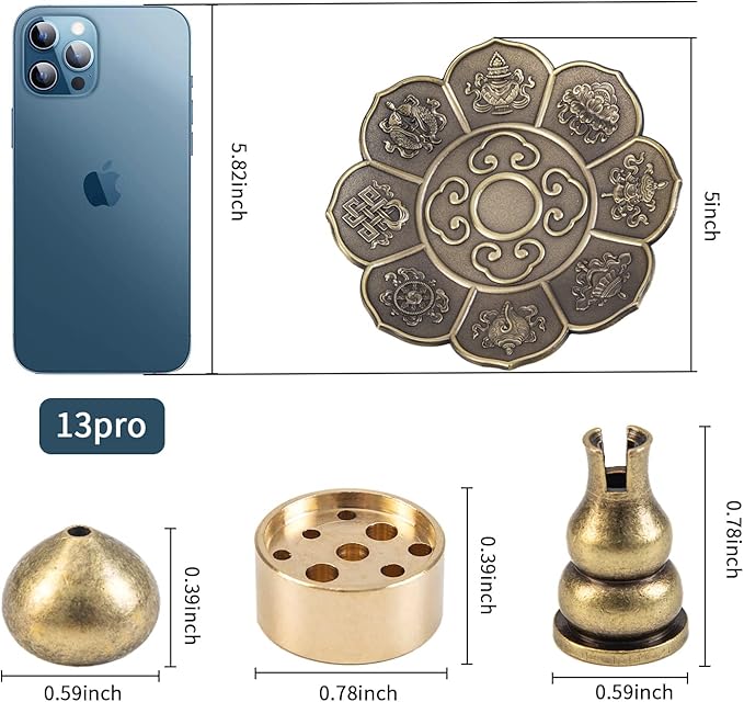 Brass Plate Incense Holder Set- 4 in 1 Incense Burner - for Smudging Bowl, Offering Bowl, Incense Burner Holder, Ash Catcher,Jewelry Dish (Large Sized)