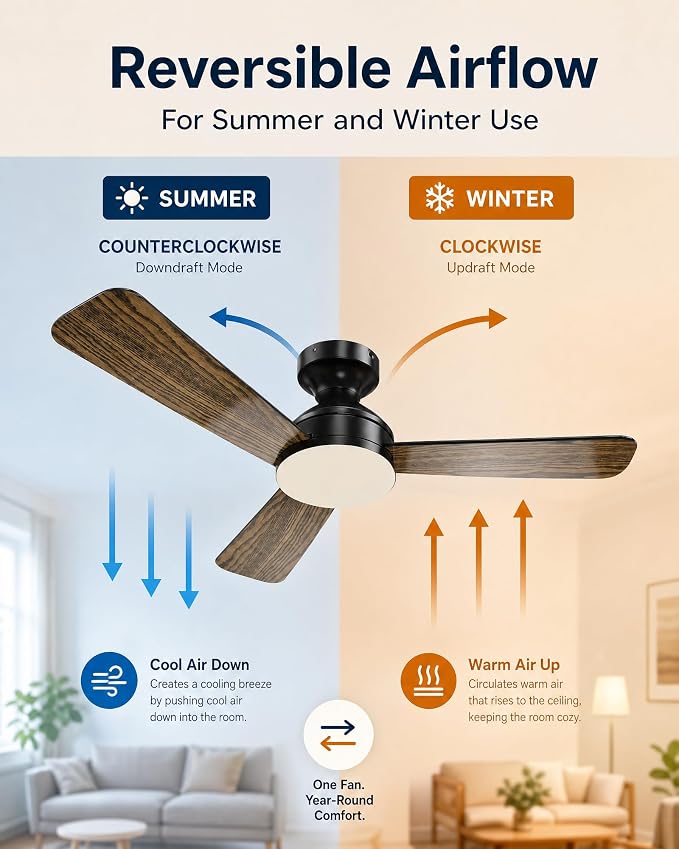 Ceiling Fans with Lights, 52 Inch Brown Indoor Fan with Remote and App Control, Dimmable LED Light, 6 Speeds, Reversible Airflow, Low Noise for Bedroom Living Room Kitchen