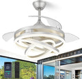 FIDGRA 42 Inch Retractable Ceiling Fan, Chandelier Ceiling Fans with Lights, Silent DC Motor, 6 Speeds, 3 Color Changing for Bedroom Living Room (Silver)