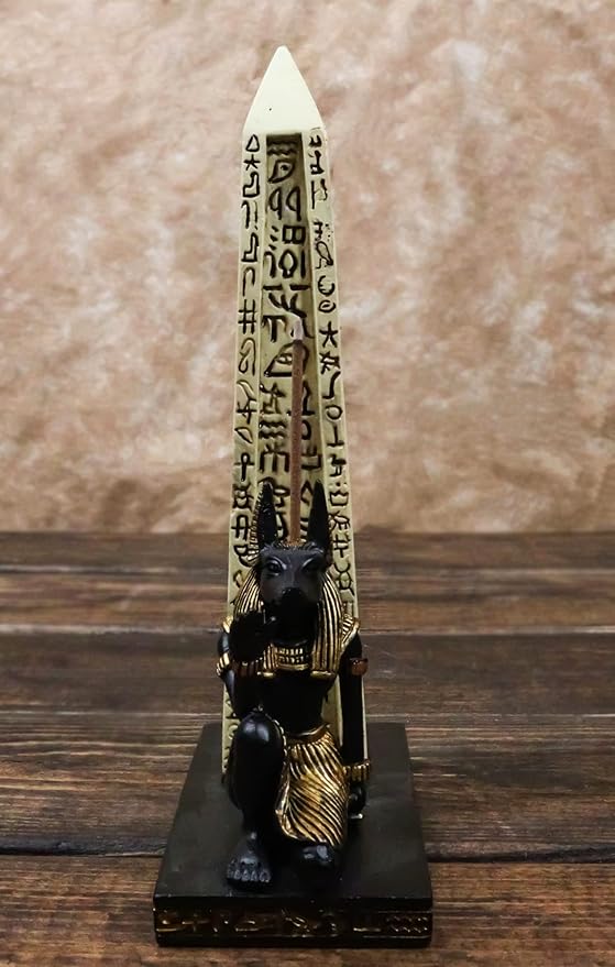 Ebros Gift Egyptian Theme Anubis Jackal Dog Deity Kneeling by Hieroglyphic Obelisk Pillar Incense Burner Sculpture Resin Figurine Home Fragrance Accessory Egypt God of Afterlife and Mummification