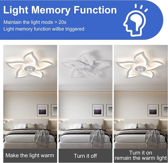 26" Geometric Ceiling Fan with Light Remote Control, 6 Speeds 3 Colors, White Low Profile Flush Mount Ceiling Light for Kitchen Bedroom Living Room
