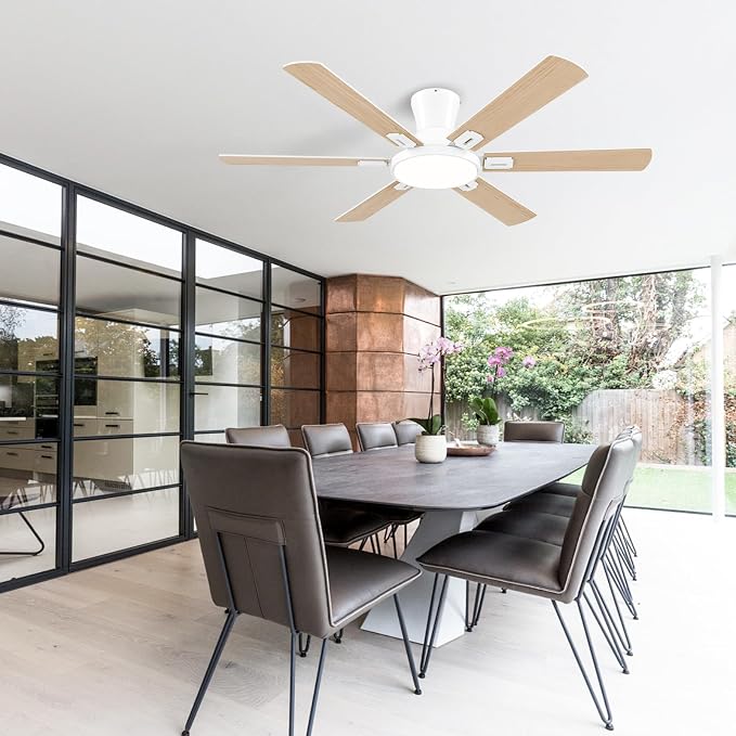52 Inch White Ceiling Fans with Lights and Remote,Flush Mount Low Profile 6 Blades Ceiling Fan with 10 Inch Lighting Fixture,Quiet Reversible DC Motor for Living Room,Bedroom and Patio