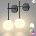 Black Battery Operated Wall Sconces Set of 2, Rechargeable Wireless Wall Lights with Milky White Frosted Glass Shade, 12 RGB and 3CCT Dimmable, Wall Lamps with Remote for Bedroom Living Room Hallway
