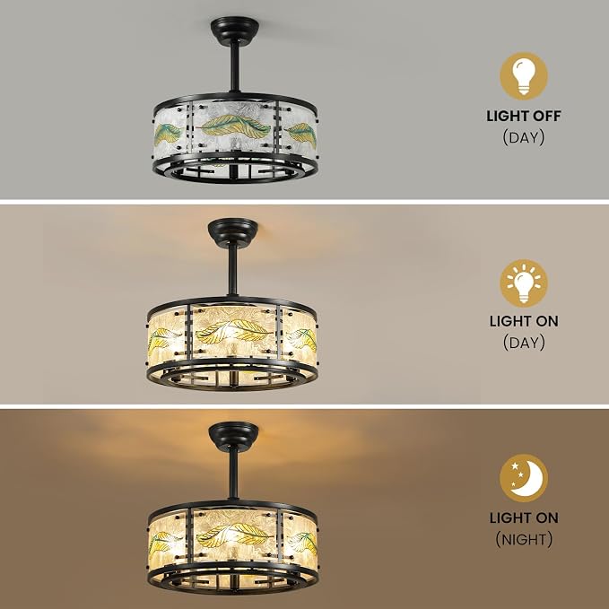 AIJIASI 20" Black Caged Ceiling Fan with Lights, Fandelier Ceiling Fan with Lights Remote Control, 6 Speeds Mid Century Chandelier Ceiling Fan for Bedroom Living Room Nursery