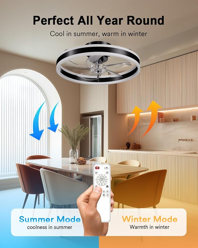 Lumary Smart WiFi Ceiling Fans with Lights, RGBAI Flush Mount Ceiling Fans with Lights and Remote, Dual Lighting Mode Modern LED Low Profile Ceiling Fan for Bedroom Works with Alexa Google, 20in Black