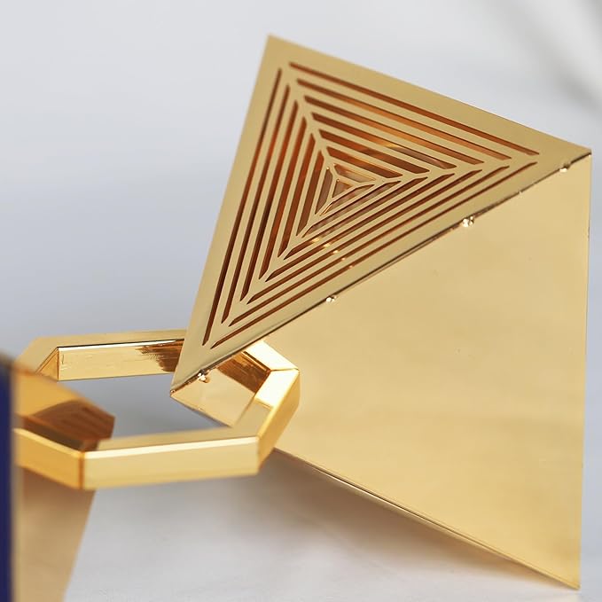Geometric Charcoal Incense Burner Holder- Gold Electroplated Metal Burner with Anti-Oxidation Coating, Premium Bakhoor Burner for Home Decor and Meditation, Unique Triangle Design Spiritual Gift