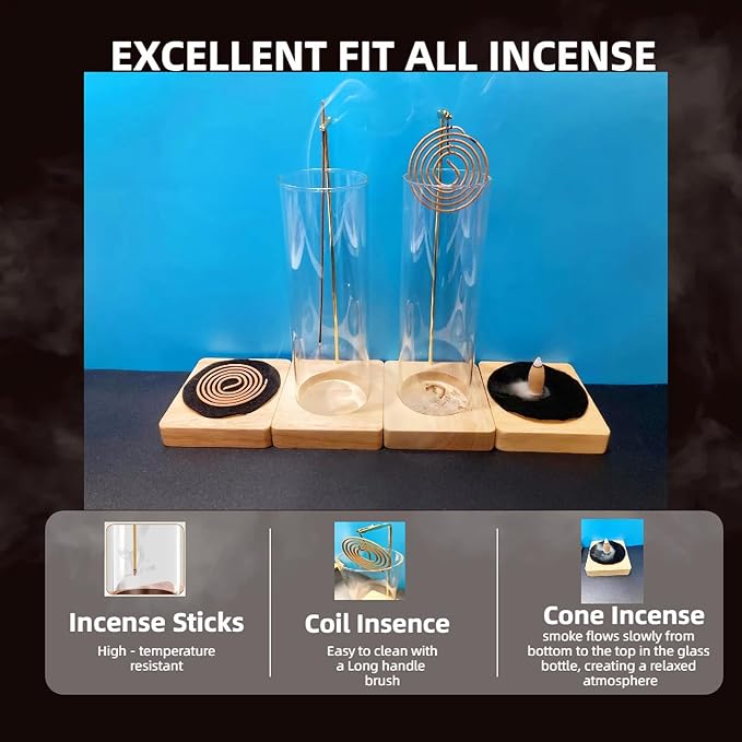Wooden Incense Holder for Sticks with Detachable Glass Ash Catcher, Anti-Ash Flying No Mess Incense Burner for Yoga Spa Meditation Zen Room Home Decor (Oak 1 Pcs)