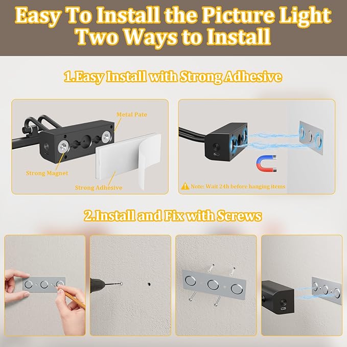 Battery Operated Wall Light for Living Room Picture Light for Wall Set of 2, 4000 mAh, 14'' Dimmable Art Painting Light, Remote Control, Display for Gallery, Living Room, Bedroom (Black)