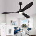 60" Solid Wood Ceiling Fans with Lights and Remote, 3 Blade Black Ceiling Fans with Wall Control, 6 Speed, Dimmable, Quiet DC Motor for Outdoor Bedroom Living Room