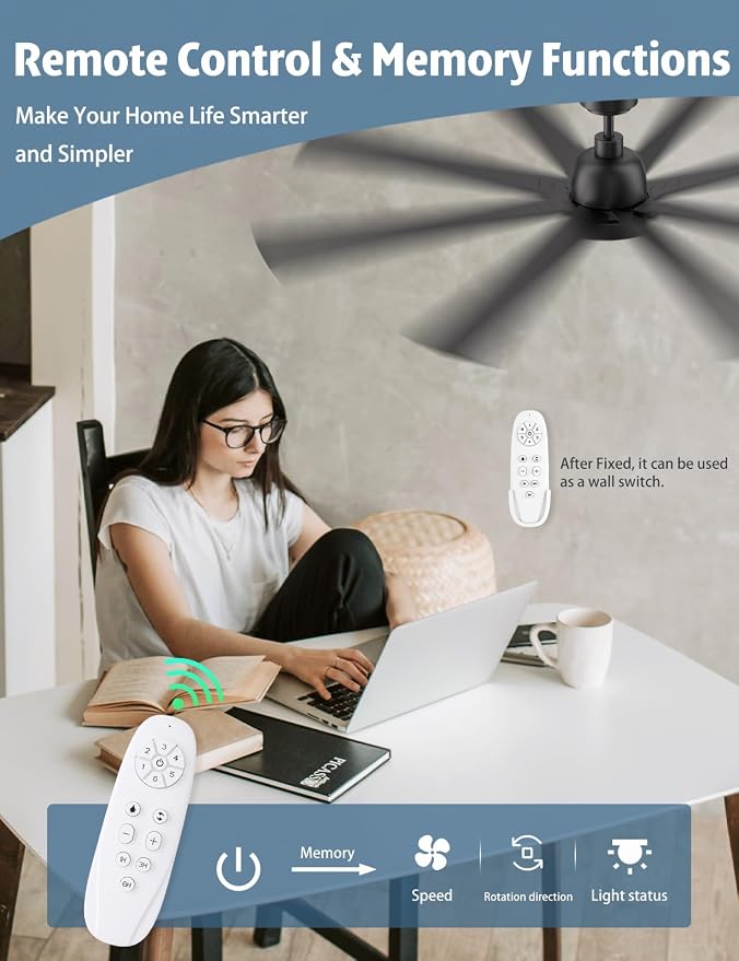 62 Inch Large Ceiling Fans with Lights and Remote - Brown or Matte Black Ceiling Fan with light, Quiet DC Motor, 3 CCT, Dimmable Modern Indoor Outdoor Ceiling Fans for Patios Living Room