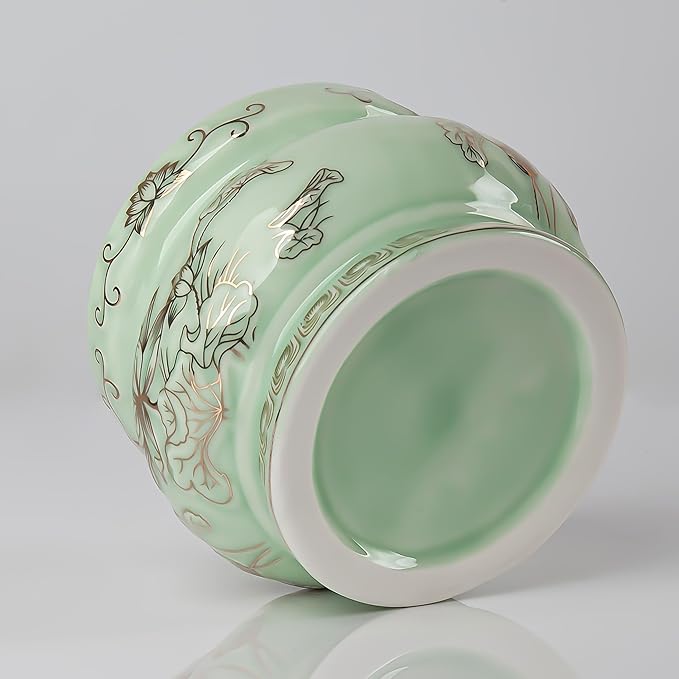 Qinlang Small Green Ceramic Buddhist Incense Burner Bowl, Buddha Incense Holder for Stick - 4 Inches