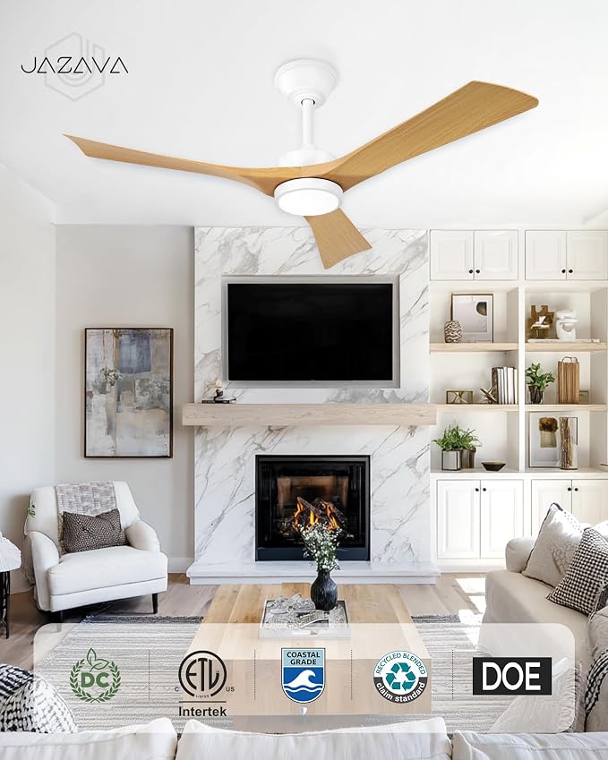 52" Ceiling Fan with Light & Remote, White, ZCCF08WY-52 | White finish, remote, 6 speeds, 3CCT dimmable LED and quiet reversible DC motor for living rooms and covered patios
