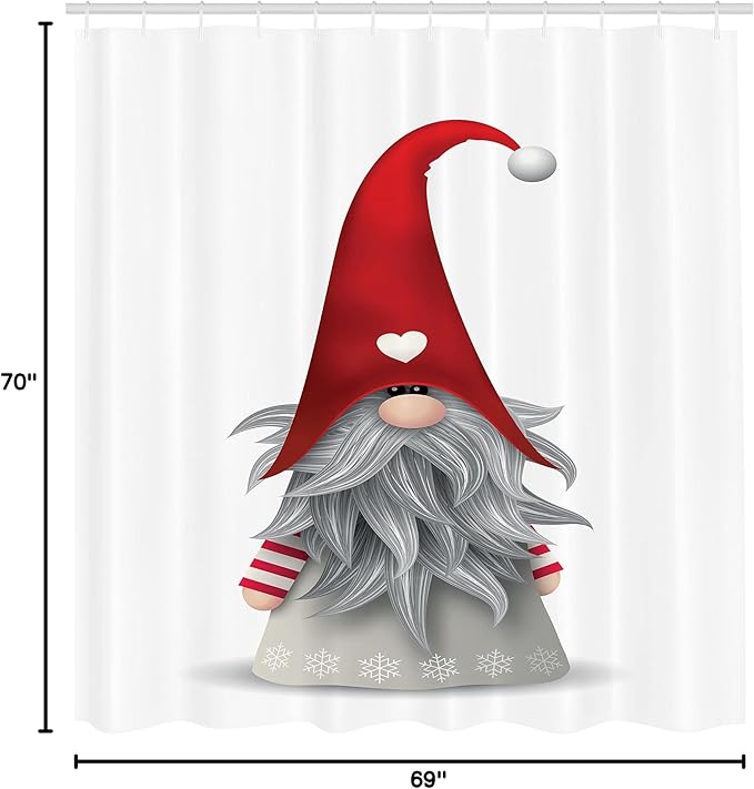 Ambesonne Gnome Shower Curtain, Nordic Tonttu Myth Finnish Creature Nisser Scandinavian Folklore Print, Cloth Fabric Bathroom Decor Set with Hooks, 69" W x 70" L, Ruby Pale Grey