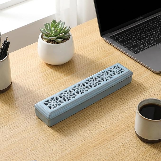 CEREMONY Incense Holder for Sticks, Ceramic Insence-Stick Holder Ash Catcher, Incense Holder Timkburner for Meditation Yoga Spa Room Incense Holder (Lever Blue)