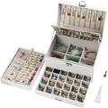 BOOVO Large Jewelry Boxes For Women (White, 5 layer) | 5 Layers Jewelry Organizer Box With Cosmetic Storage Drawer, Necklace Ring Jewelry Organizer Box