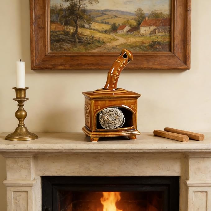 MOUGIGI Farmland Brown Ceramic Palo Santo Holder & Mini Chiminea Smudge Bowl - Versatile Burner for Sage Sticks, Incense Cones, Copal & Candles - Perfect for Yoga,Zen Ash,Meditation & Mindfulness