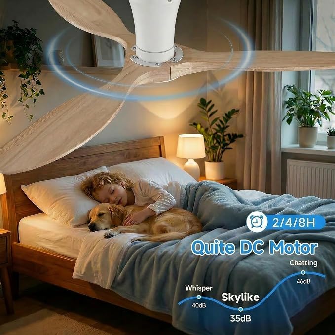 Skylike 42" Flush Mount Wood Ceiling Fan with Lights, 3 Blade Low Profile Farmhouse Ceiling Fan with Remote Control,Quiet Indoor/Outdoor Light Walnut Ceiling Fan for Patio,Gazebo, Balcony, Living Room