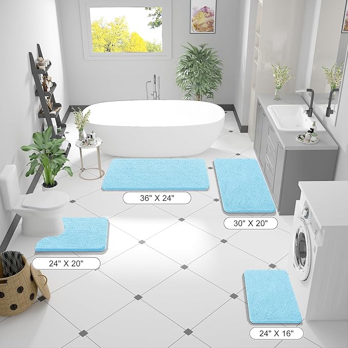 OLANLY Bathroom Runner Rugs 70x24, Soft Absorbent Chenille Bath Rugs, Rubber Backing Quick Dry, Machine Washable Long Bath Mats for Bathroom Floor, Tub and Shower, Home Decor Accessories, Sky Blue