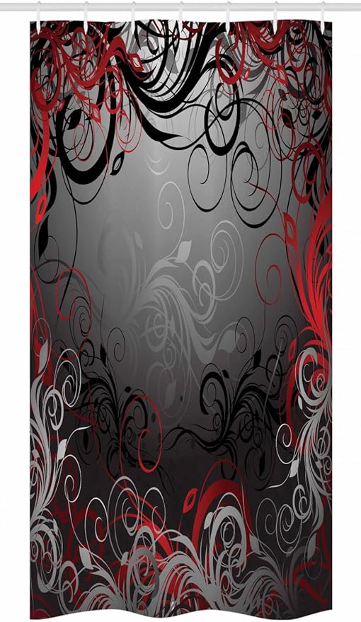 Ambesonne Abstract Stall Shower Curtain, Mystic Forest Floral Swirls Leaves Nature Fading Ombre Effect, Fabric Bathroom Decor Set with Hooks, 36" W x 72" L, Charcoal Ruby
